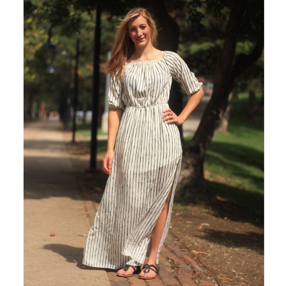 Off the Shoulder Striped Dress Resort Wear